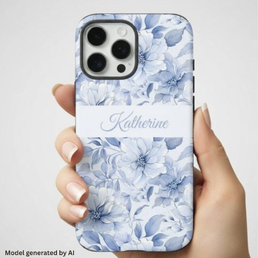 Moderne Blaue Wasserfarbe-Floral-Mustername Case-Mate iPhone Hülle