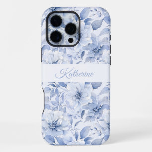 Moderne Blaue Wasserfarbe-Floral-Mustername iPhone 16 Pro Max Hülle