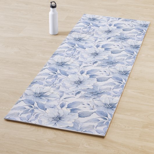 Moderne Blaue Wasserfarbe Floralmuster Name Yogamatte (Beispiel)