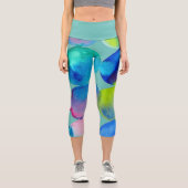 Moderne blaue Wasserfarbe künstlerische farbige Fu Capri Leggings (Vorderseite)