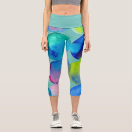 Moderne blaue Wasserfarbe künstlerische farbige Fu Capri Leggings