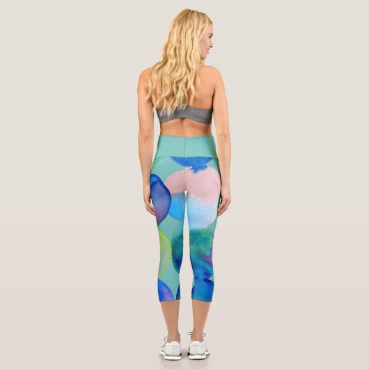 Moderne blaue Wasserfarbe künstlerische farbige Fu Capri Leggings (Rückseite)