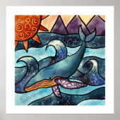 Moderne Blaue Wasserfarbe Whale Küste Poster (Vorne)