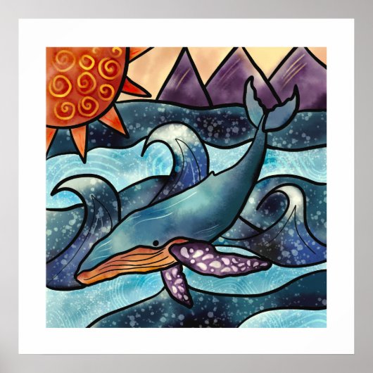 Moderne Blaue Wasserfarbe Whale Küste Poster (Vorne)