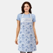 Moderne Blaue Wasserfarben-Blumenmuster Schürze (Getragen)