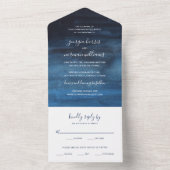 Moderne blaue Wasserfarbenhochzeit in einem Inv All In One Einladung (Innen Boden)