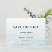Moderne blaue Wasserfarbenhochzeit Save The Date (Stehend Vorderseite)