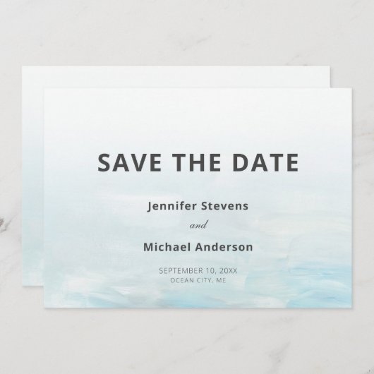 Moderne blaue Wasserfarbenhochzeit Save The Date (Vorne/Hinten)