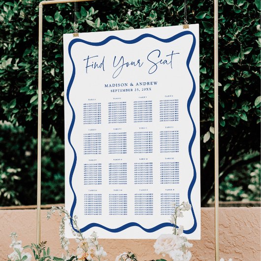 Moderne blaue Wavy Frame 16 Tafelsitzkarte Poster