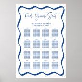 Moderne blaue Wavy Frame 16 Tafelsitzkarte Poster (Vorne)