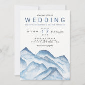 Moderne blaue wedding Aquarellberge Einladung (Vorderseite)