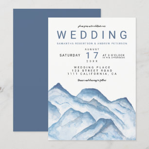 Moderne blaue wedding Aquarellberge Einladung