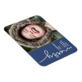 Moderne blaue Weihnachts-Script-Fotokarte Magnet (Rechte Seite)
