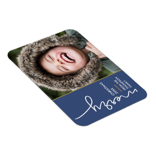 Moderne blaue Weihnachts-Script-Fotokarte Magnet (Rechte Seite)