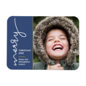 Moderne blaue Weihnachts-Script-Fotokarte Magnet (Horizontal)