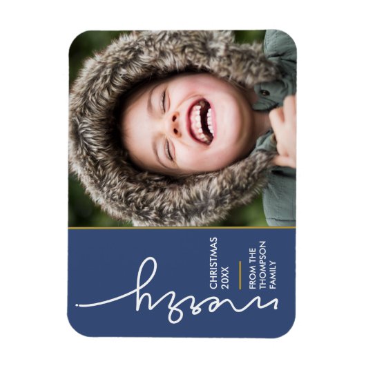 Moderne blaue Weihnachts-Script-Fotokarte Magnet (Vertikal)