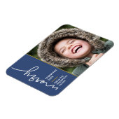 Moderne blaue Weihnachts-Script-Fotokarte Magnet (Linke Seite)