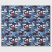 Moderne blaue Weihnachtsbäume Geschenkpapier (Flach)