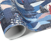 Moderne blaue Weihnachtsbäume Geschenkpapier (Rolleneckpunkt)