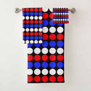 Moderne blaue, weiß gepunktete Streifen auf schwar Badhandtuch Set