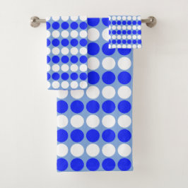 Moderne blaue weiße gepunktete Streifen auf Hellbl Badhandtuch Set