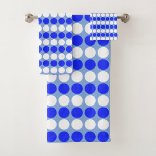 Moderne blaue weiße gepunktete Streifen auf Hellbl Badhandtuch Set