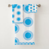 Moderne Blaue Weiße Kreisring-Muster-Monogramm Badhandtuch Set (Insitu)