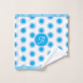 Moderne Blaue Weiße Kreisring-Muster-Monogramm Badhandtuch Set (Waschlappen)