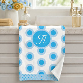 Moderne Blaue Weiße Kreisring-Muster-Monogramm Badhandtuch Set