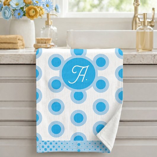 Moderne Blaue Weiße Kreisring-Muster-Monogramm Badhandtuch Set
