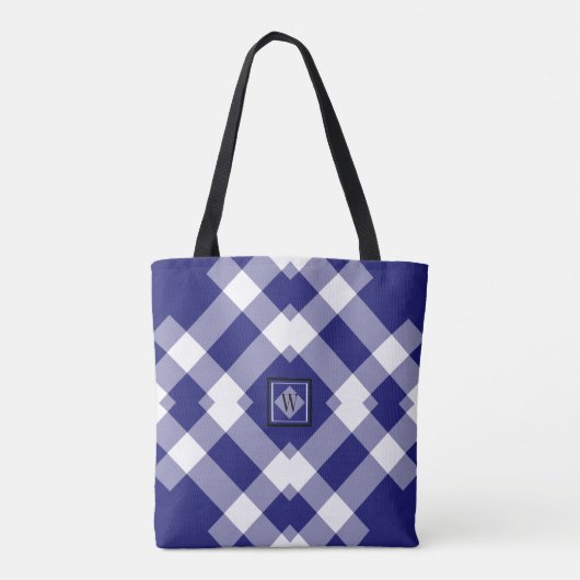 Moderne blaue weiße lila überprüfte tasche (Rückseite)