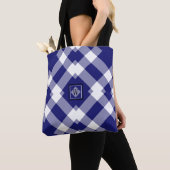 Moderne blaue weiße lila überprüfte tasche (Von Nahem)