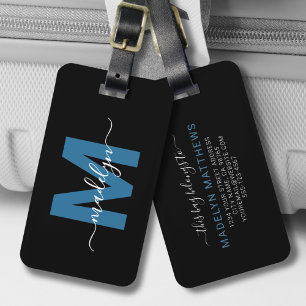 Moderne Blaue Weiße Namensmonogramm Gepäckanhänger