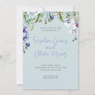 Moderne blaue, weiße und grüne blaue Hochzeit Einladung