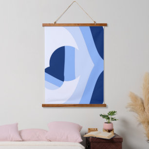 Moderne Blaue Wellenkugel Abstrakte Kunst Wandteppich Mit Holzrahmen