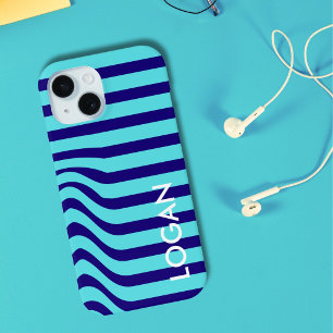 Moderne blaue Wellenstreifen mit individuellem Nam Case-Mate iPhone Hülle
