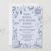 Moderne Blaue Whimsical-Doodle-Abschlussfeier Einladung (Vorderseite)