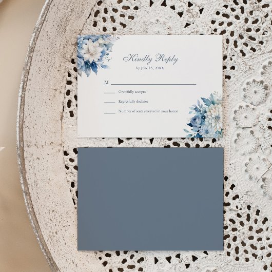 Moderne, blaue Wildblumen mit RSVP-Hochzeitkarte Dankeskarte