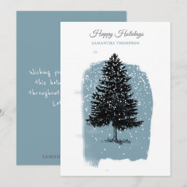 Moderne Blaue Winter-Schnee-Vintage-Weihnachtsbaum Feiertagskarte