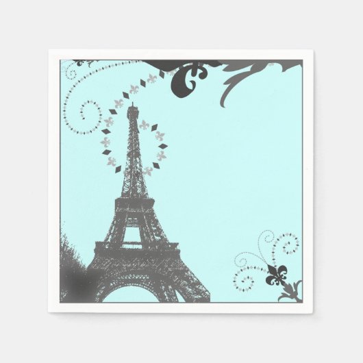 Moderne blaue Wirbel Vintag Paris Eiffel Tower Serviette (Vorderseite)