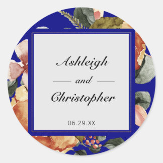 Moderne Blauer Hochzeit im Herbst Runder Aufkleber