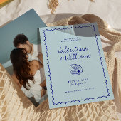 Moderne blauer Mittelmeerraum-Muschel Save the Dat Einladung