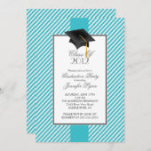 Moderne blauer Streifen-Abschluss-Party Einladung (Vorne/Hinten)
