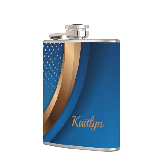 Moderne Blauer und Gold Liquor Vinyl Wrapped Flask Flachmann (Links)