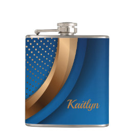 Moderne Blauer und Gold Liquor Vinyl Wrapped Flask Flachmann