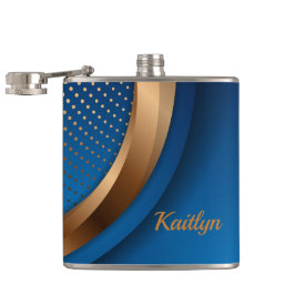 Moderne Blauer und Gold Liquor Vinyl Wrapped Flask Flachmann