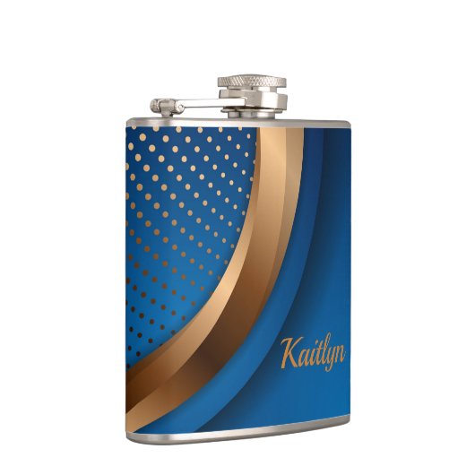 Moderne Blauer und Gold Liquor Vinyl Wrapped Flask Flachmann (Rechts)