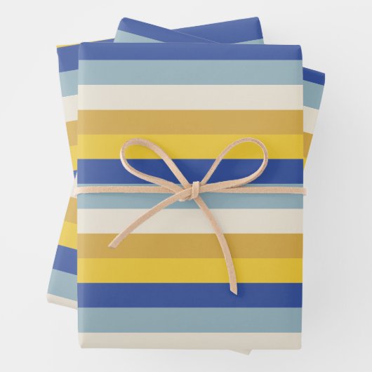 Moderne blaugelbe goldene Streifen Hanukkah Geschenkpapier Set (Beispiel)