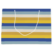 Moderne blaugelbe goldene Streifen Hanukkah Große Geschenktüte (Vorderseite)