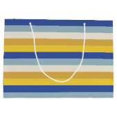 Moderne blaugelbe goldene Streifen Hanukkah Große Geschenktüte (Rückseite)